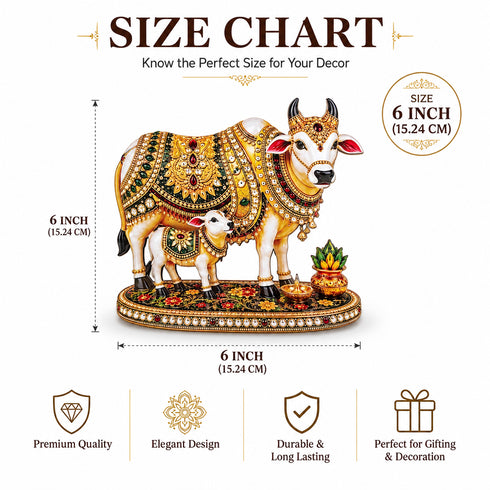 Kamdhenu Cow with Calf Printed MDF Cutout Pack of 4 | 6 Inch | DIY Decoration, Toran & Bandhanwar | Craft Shop India