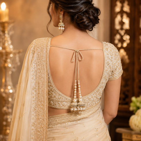 Ivory Pearl Single Jhumki Handmade Latkan Tassel Set of 2 for Saree, Blouse & Lehenga | Craft Shop India