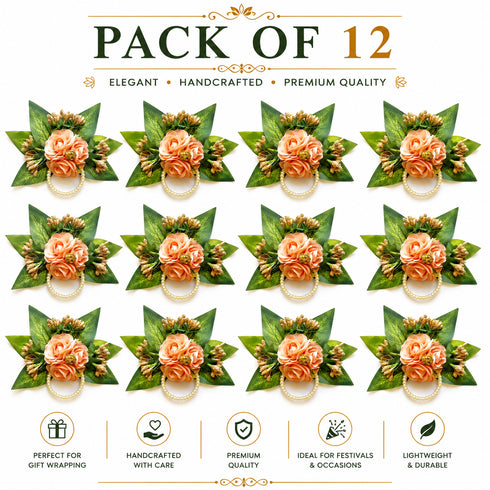 Peach Handmade Artificial 3 Flowers & Pollen Bunch Pack of 6 & 12 | Trousseau Packing | Craft Shop India