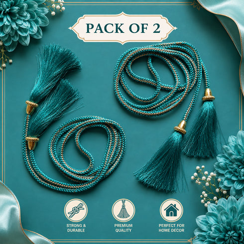 Sea Green Tassel with Cord Rope Pack of 2 for Saree Pallu, Blouse & Lehenga | Craft Shop India