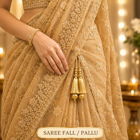 Golden Silk Hanging Tassels with Golden Cutdana Beads for Saree Pallu, Blouse, Lehenga, Dupatta, DIY Art & Craft Decoration | Pack of 10 | Craft Shop India
