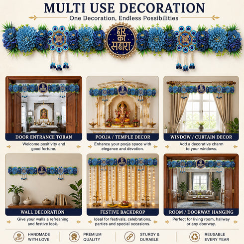 Blue Hare Ka Sahara Bandhanwar for Door Entrance | 40 Inch | Handmade Floral Door Hanging | Craft Shop India