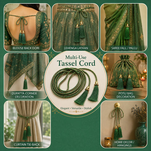 Green Tassel with Cord Rope Pack of 2 for Saree Pallu, Blouse & Lehenga | Craft Shop India