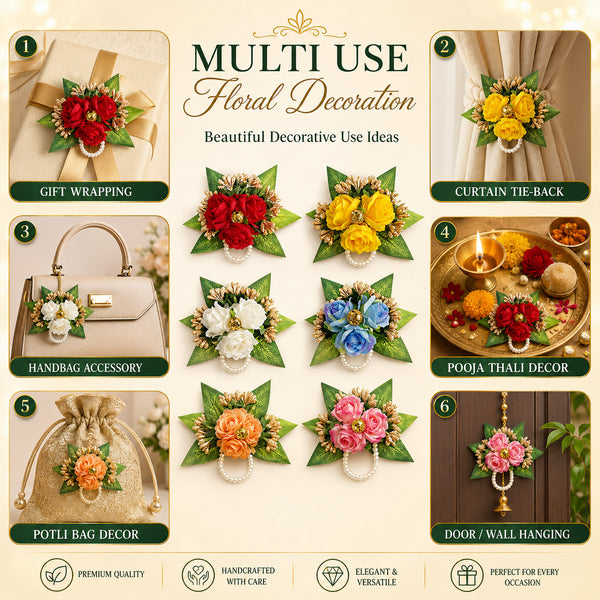 Multicolor Handmade Artificial 3 Flowers & Pollen Bunch Pack of 6 & 12 | Trousseau Packing | Craft Shop India