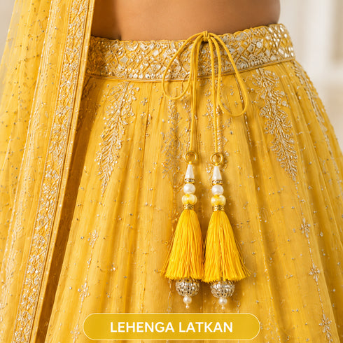 Yellow Silk Hanging Tassels with Silver Cutdana Beads for Saree Pallu, Blouse, Lehenga, Dupatta, DIY Art & Craft Decoration | Pack of 10 | Craft Shop India