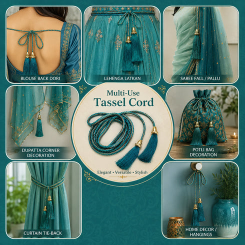 Sea Green Tassel with Cord Rope Pack of 2 for Saree Pallu, Blouse & Lehenga | Craft Shop India