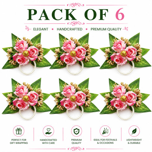 Pink Handmade Artificial 3 Flowers & Pollen Bunch Pack of 6 & 12 | Trousseau Packing | Craft Shop India