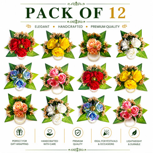 Multicolor Handmade Artificial 3 Flowers & Pollen Bunch Pack of 6 & 12 | Trousseau Packing | Craft Shop India