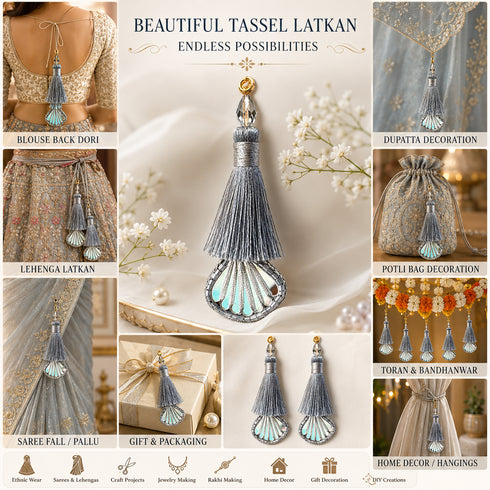 Grey Mirror Handmade Ethnic Latkan Tassel Pack of 2 for Saree, Blouse & Lehenga | Craft Shop India