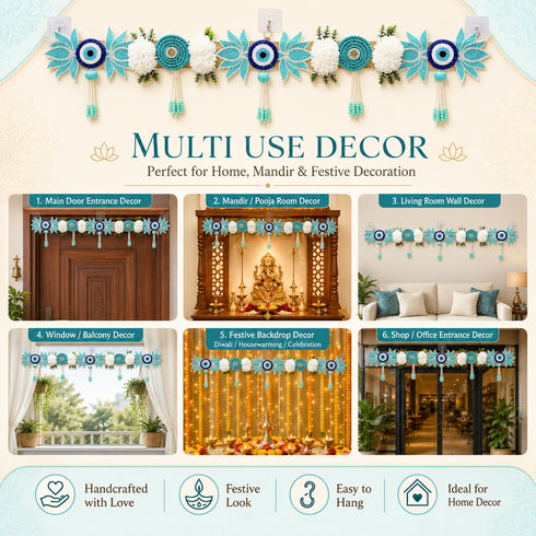 Firozi Lotus Toran Bandhanwar for Door Entrance | 40 Inch | Handmade Floral Door Hanging | Craft Shop India