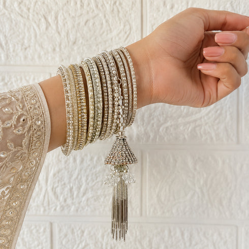 Silver Crystal Beaded Handmade Ethnic Latkan Tassel Set of 2 for Saree, Blouse & Lehenga | Craft Shop India