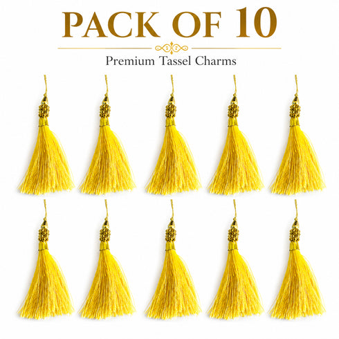 Yellow Silk Thread Tassel Latkan with Golden Bead Cluster for Suit, Kurti, Gown, Saree, Blouse, Dupatta, Lehenga, Jewelry & DIY Art & Craft | Pack of 10 | Craft Shop India