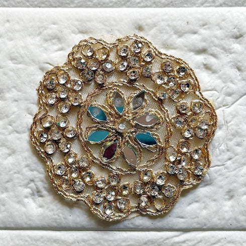 Premium Round Floral Mirror & Rhinestone Patches for DIY & Festive Wear | Craft Shop India