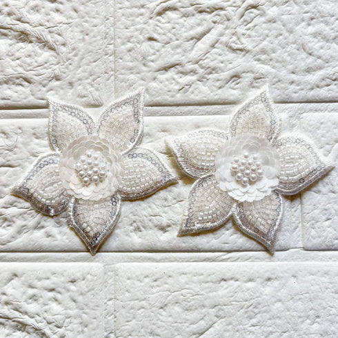 White Floral Nalki & Sequine Patch Pack of 10 For Saree, Blouse, Dupatta and DIY & Craft | Craft Shop India