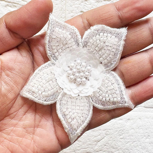 White Floral Nalki & Sequine Patch Pack of 10 For Saree, Blouse, Dupatta and DIY & Craft | Craft Shop India