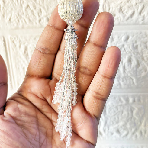 Ethnic Style Silver Cutdana Latkan Pair for Blouse, Lehenga & Craft Décor Design 1 | Craft Shop India