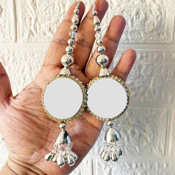 Mirror Ethnic Style Silver Latkan Pair for Blouse, Lehenga & Craft Décor | Craft Shop India