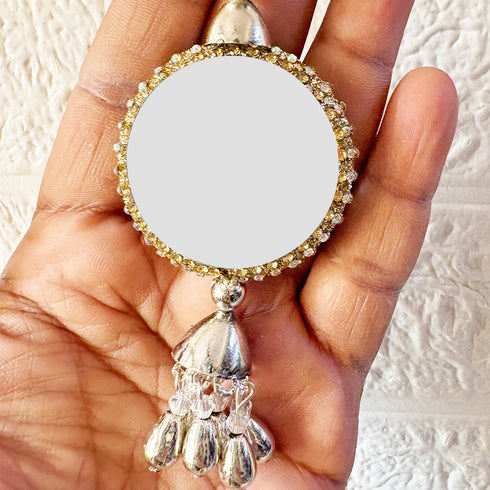 Mirror Ethnic Style Silver Latkan Pair for Blouse, Lehenga & Craft Décor | Craft Shop India
