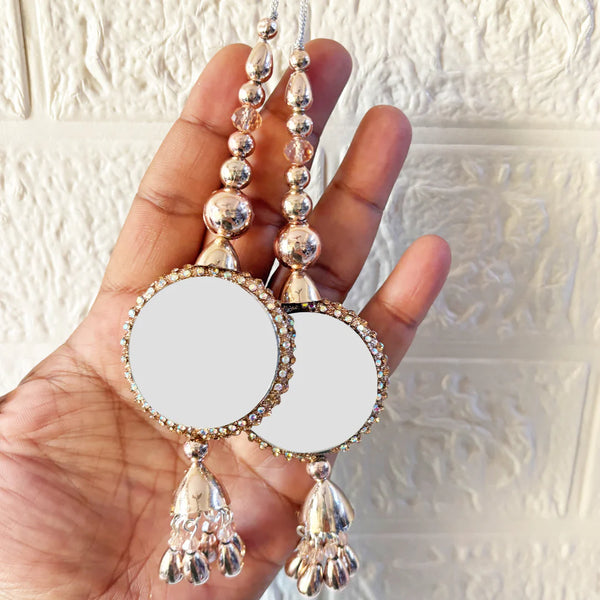 Mirror Ethnic Style Rose Gold Latkan Pair for Blouse, Lehenga & Craft Décor Design 1 | Craft Shop India