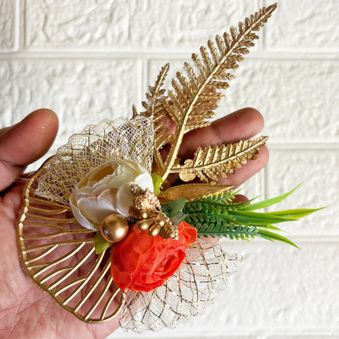 Two Peonies Ginkgo Leaves Flower Bunch Pack of 4 for Gifting & Decor | Craft Shop India