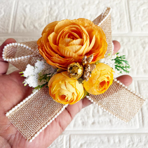 3 Peonies Flower Beaded Jute Bow Bunch pack of 4 for Trousseau, Gift Packing & Festive Decor | Craft Shop India