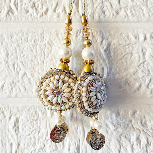 Ethnic Style Beads Work Round Latkan with Coin Hanging Pair for Blouse, Lehenga & Dupatta Design 6 | Craft Shop India