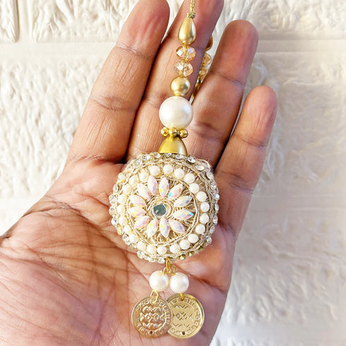 Ethnic Style Beads Work Round Latkan with Coin Hanging Pair for Blouse, Lehenga & Dupatta Design 6 | Craft Shop India