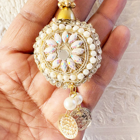 Ethnic Style Beads Work Round Latkan with Coin Hanging Pair for Blouse, Lehenga & Dupatta Design 6 | Craft Shop India