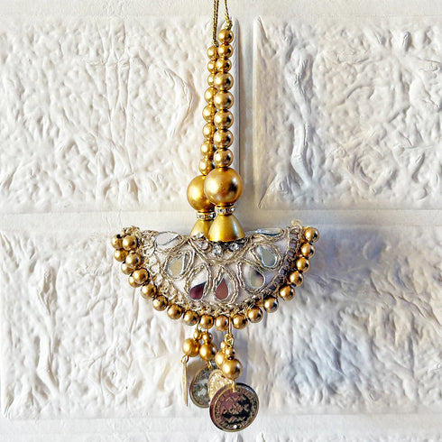 Golden Mirror Work Semi Circle Latkan with Coin Hanging Pair for Blouse, Lehenga & Dupatta Design 4 | Craft Shop India