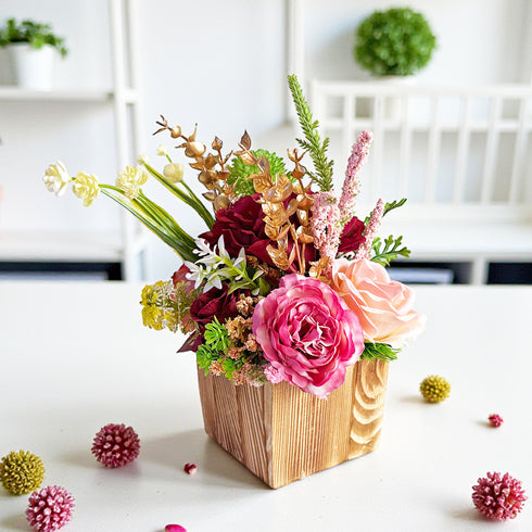 Maroon Decorative Flower Wooden Centerpieces D2 | Wedding, Party & Home Table Décor