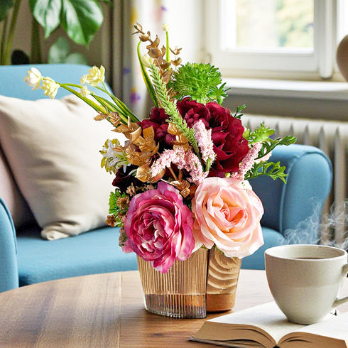 Maroon Decorative Flower Wooden Centerpieces D2 | Wedding, Party & Home Table Décor