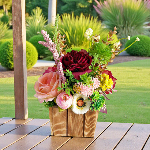 Maroon Decorative Flower Wooden Centerpieces D2 | Wedding, Party & Home Table Décor