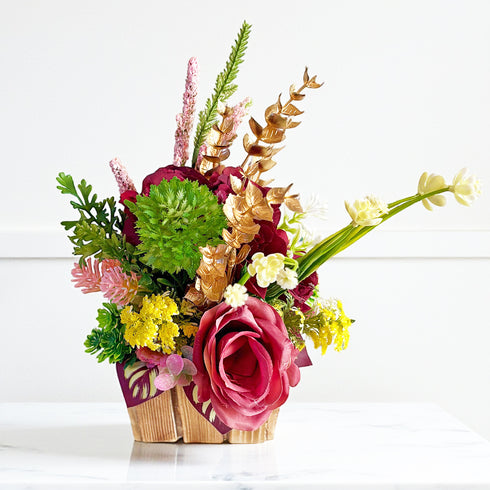 Maroon Decorative Flower Wooden Centerpieces D2 | Wedding, Party & Home Table Décor