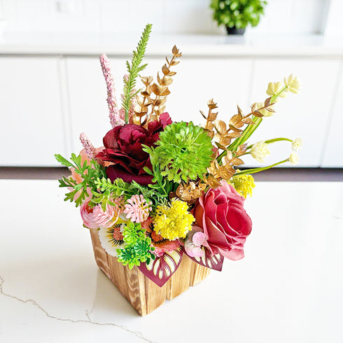 Maroon Decorative Flower Wooden Centerpieces D2 | Wedding, Party & Home Table Décor