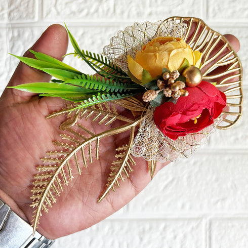 Two Peonies Ginkgo Leaves Flower Bunch Pack of 4 for Gifting & Decor | Craft Shop India