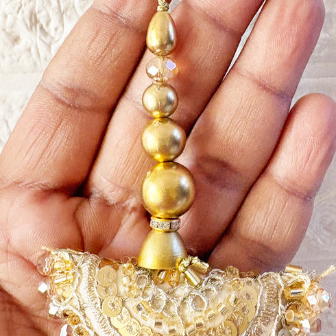 Golden Sequence Work Semi Circle Latkan with Coin Hanging Pair for Blouse, Lehenga & Dupatta | Craft Shop India