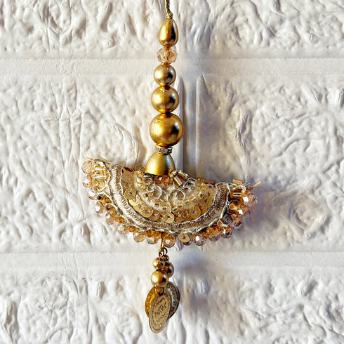Golden Sequence Work Semi Circle Latkan with Coin Hanging Pair for Blouse, Lehenga & Dupatta | Craft Shop India