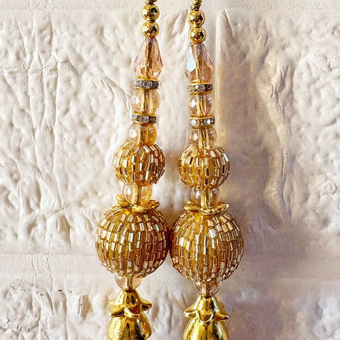 Ethnic Style Golden Cutdana Latkan Pair for Blouse, Lehenga & Craft Décor Design 7 | Craft Shop India