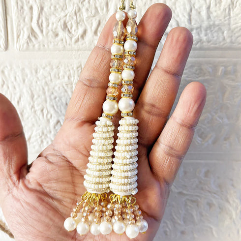 Ethnic Style White Latkan Pair for Blouse, Lehenga & Craft Décor – Design 1 | Craft Shop India