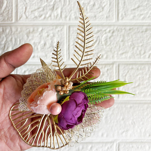 Two Peonies Ginkgo Leaves Flower Bunch Pack of 4 for Gifting & Decor | Craft Shop India