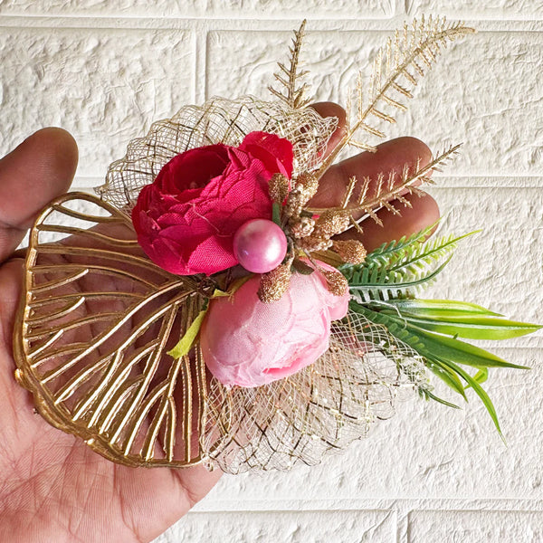 Two Peonies Ginkgo Leaves Flower Bunch Pack of 4 for Gifting & Decor | Craft Shop India