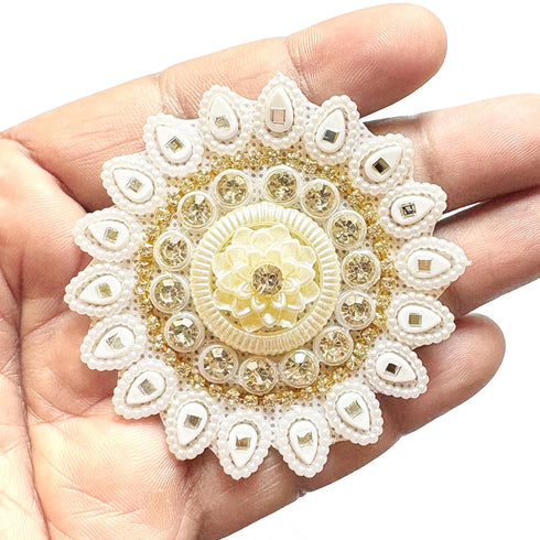 White Floral Rhinestone Patch Pack of 10 For Saree, Blouse, Dupatta and DIY art & Craft | Craft Shop India
