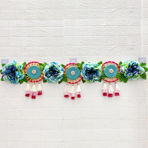 Blue Flower Bandhanwar Toran for Door Entrance | 40 Inch | Craft Shop India