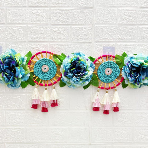 Blue Flower Bandhanwar Toran for Door Entrance | 40 Inch | Craft Shop India