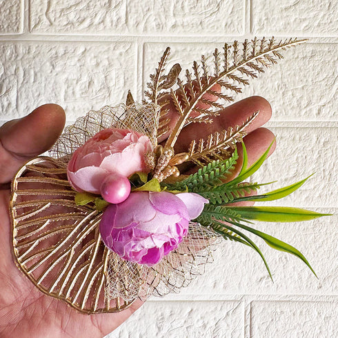 Two Peonies Ginkgo Leaves Flower Bunch Pack of 4 for Gifting & Decor | Craft Shop India
