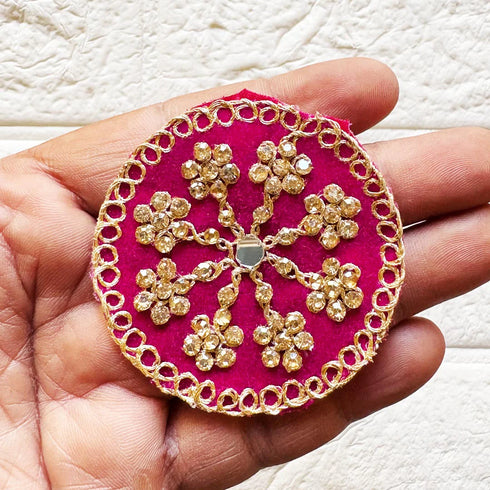 Round Velvet Rhinestone Work Patch Pack of 10 for Saree, Blouse & Dupatta | Craft Shop India