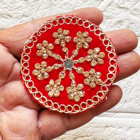 Round Velvet Rhinestone Work Patch Pack of 10 for Saree, Blouse & Dupatta | Craft Shop India