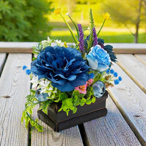 Blue Decorative Multi Floral Wooden Pot Centerpiece for Wedding & Home Décor | Craft Shop India