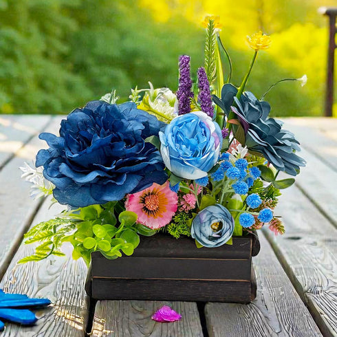 Blue Decorative Multi Floral Wooden Pot Centerpiece for Wedding & Home Décor | Craft Shop India