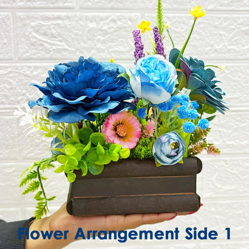 Blue Decorative Multi Floral Wooden Pot Centerpiece for Wedding & Home Décor | Craft Shop India